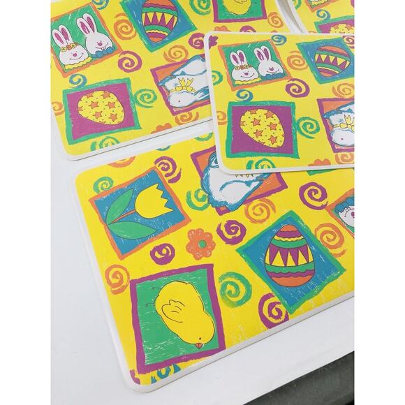 5 Vintage Sultan's Linens Vinyl Placemats Easter Bunny Rabbit Eggs Chicks Flower - Picture 3 of 10